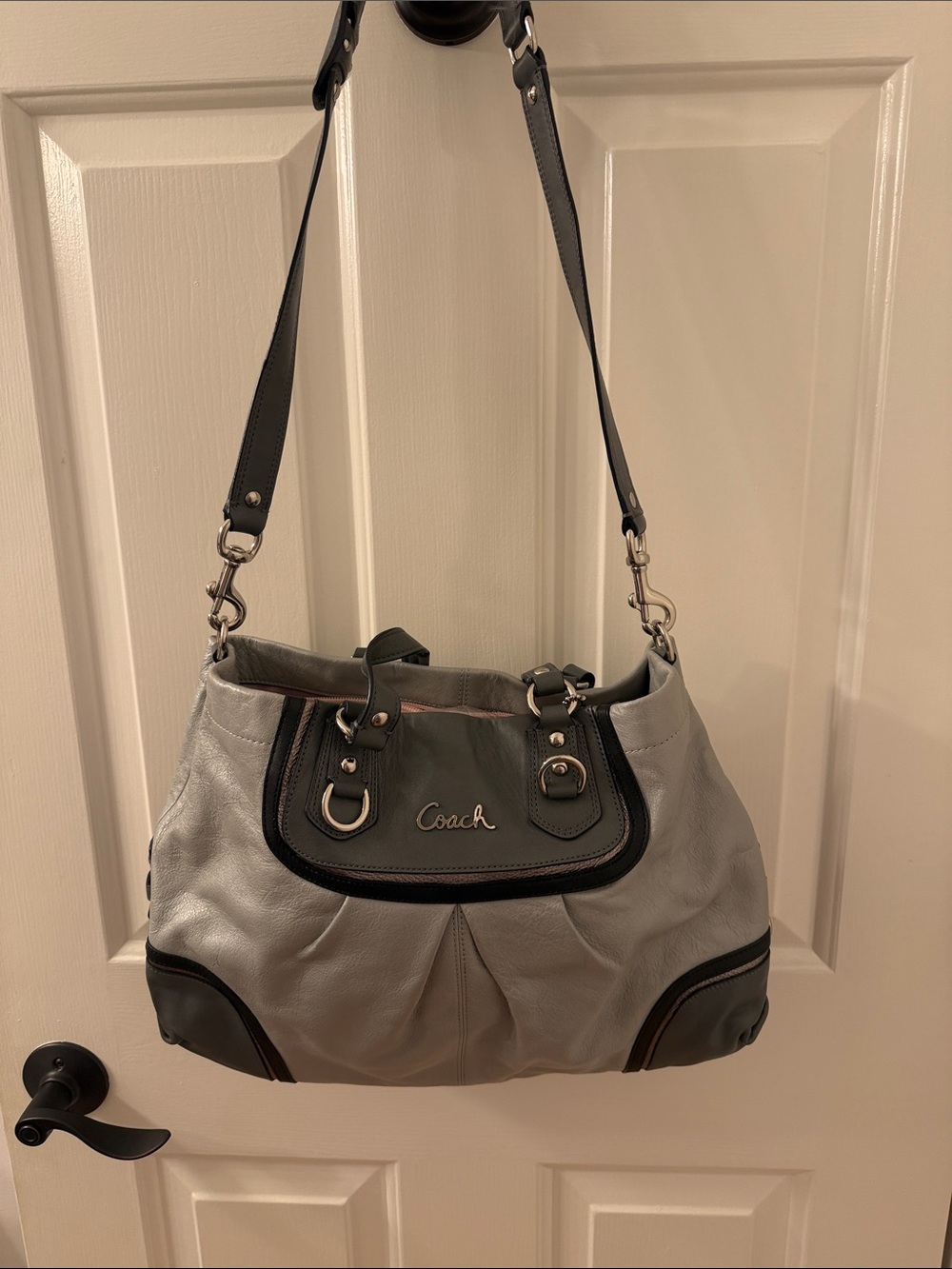 Coach Gray and Black Leather Shoulder Bag